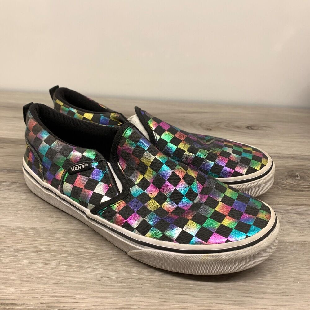 Vans‎ Slip-On Iridescent Rainbow Checkerboard Skate Shoes Size 5 EU 36.5